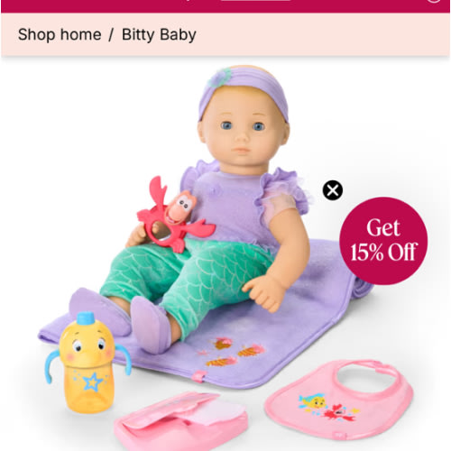 Disney Princess Ariel Cuddle & Care Set with Bitty Baby® Doll by American Girl®