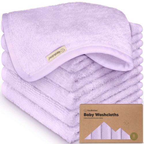 KeaBabies 6pk Deluxe Baby Washcloths, 10x10 Organic and Soft Baby Wash Cloth, Baby Bath Towel, Face Cloths (Soft Lilac)