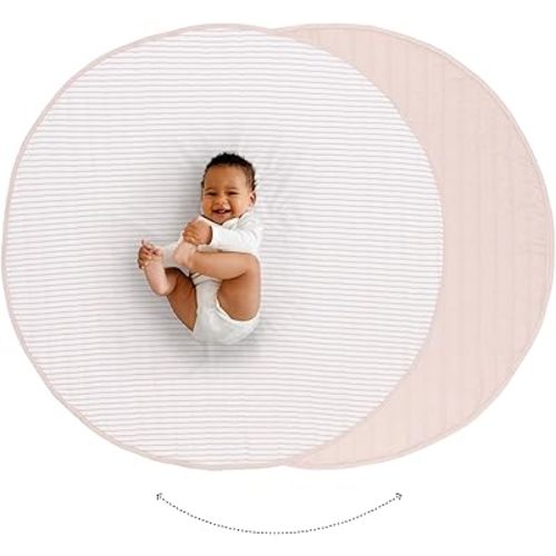Toddlekind Organic Cotton 48" Reversible Quilted Luxe Play Mat for Babies/Toddlers, Foldable, Multifunctional, Blush (Pink)