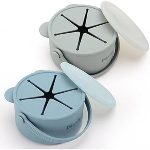 Silicone Snack Cups for Toddlers, Toddler Snack Containers, Baby Treat Catcher with DustProof Lid 2 Pack Dishwasher Safe & BPA Free 9 Oz