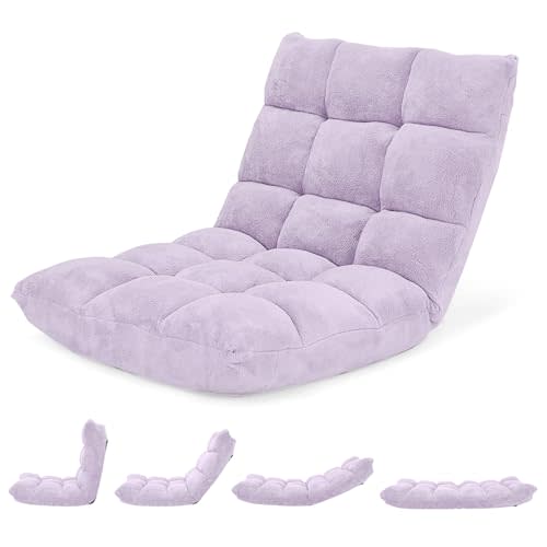 Giantex Floor Chair with Back Support, 14 Adjustable Position, Padded Sleeper Bed, Couch Recliner, Folding Gaming Floor Chairs for Adults, Living Room, Bedroom, Yoga, Meditation, Light Purple
