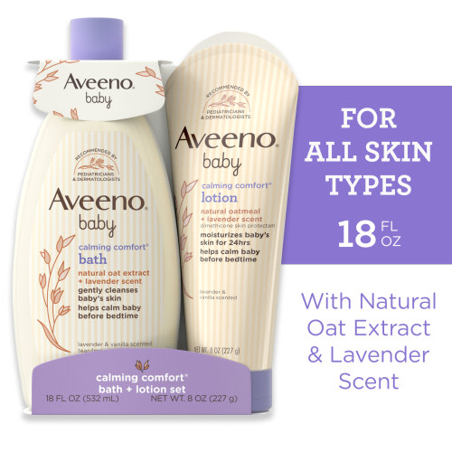 Aveeno Baby Calming Comfort Bedtime Unisex Infant Baby Gift Set with Wash and Lotion, Lavender Scent, 2 Items