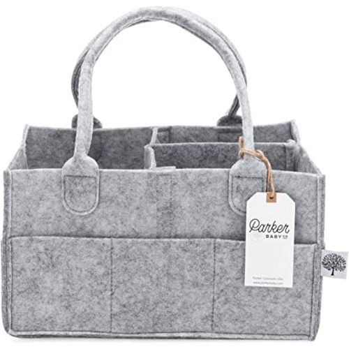 Parker Baby Diaper Caddy - Nursery Storage Bin and Car Organizer for Diapers and Baby Wipes - Grey