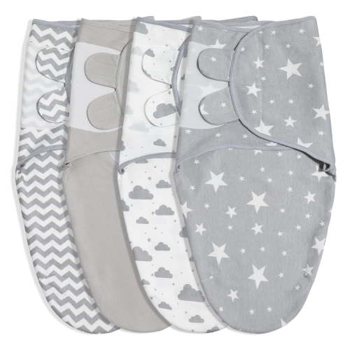 Gllquen Baby Organic Cotton Swaddle Blankets 4-Pack, Velcro Preemie Wrappers, 0-3 Months, Grey
