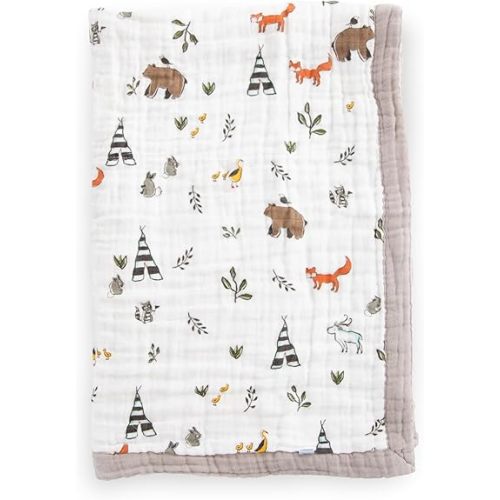Little Unicorn Newborn Receiving Quilt | Ultra- Soft, Multi-Layered Muslin Fabric | Gift for Newborns & on-The-go (Forest Friends)