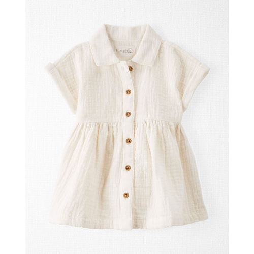 Baby Organic Cotton Button-Front Dress in Cream