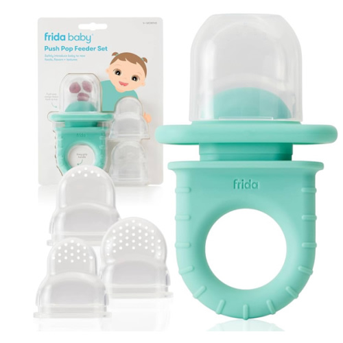 Frida Baby Push Pop Feeder, Baby Fruit Food Feeder to Safely Introduce New Foods, Fresh + Frozen, Silicone, BPA Free, Dishwasher Safe | 3 Count, Teal