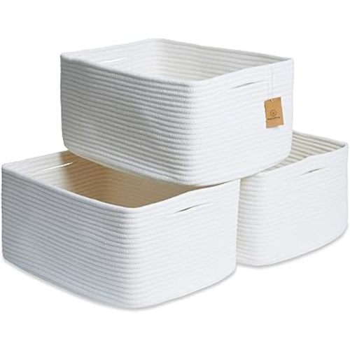 NaturalCozy Storage Baskets 16.8”x13”x7.6” Cotton Rope Woven Baskets for Organizing 3-Pack | Toy Storage Bins | Basket for Shelves, Laundry, Blanket, Clothes, Closet, Kitchen, Bathroom, Gifts