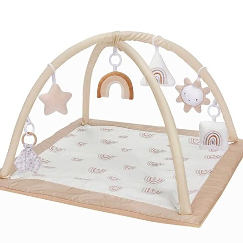 Washable Baby Gym Activity Center with Play Mat, Rainbow Early Development Playmats, 6 Toys for Infant & Toddler, Larger, Non Slip - A Rainbow