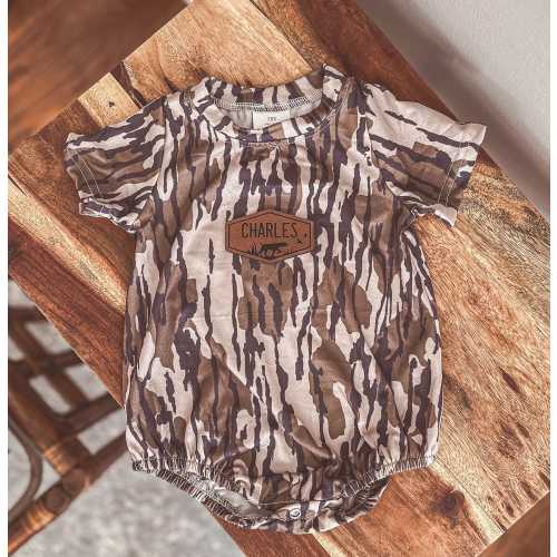 Personalized Pebble Camo & Lowland Camo Bubble Romper - Duck Hunting Outfit - Baby Girl Camo - Baby Boy Camo - Girly Duck Hunting - Baby