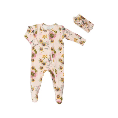 Print Jersey Footie & Headband, 0-3M
