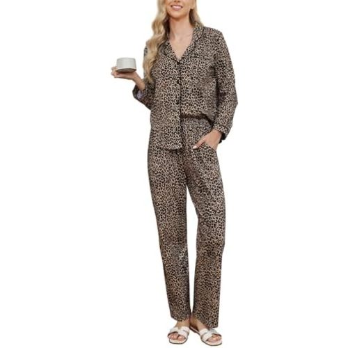 Cotton Pajamas for Women Set, Long Sleeve Button Down Shirts and Pants Soft Sleepwear Cute Pjs 2 Piece Lounge Wear Sets