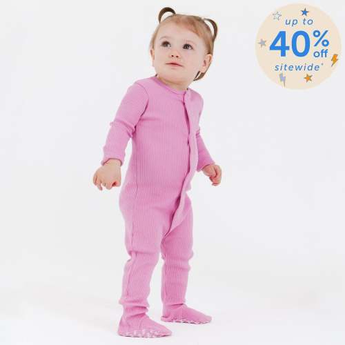 mauve ribbed organic cotton magnetic parent favorite footie – Magnetic Me