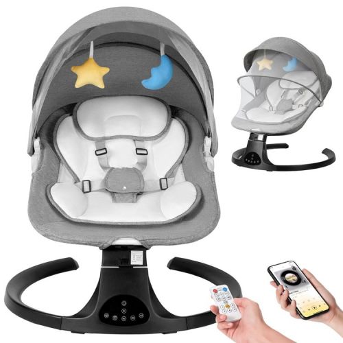 Kmaier Baby Electric Swing, Baby Rocker, 5 Speed And 10 Lullabies, Newborn Swing,Adapter And Battery PoweredRemote Control-Grey.