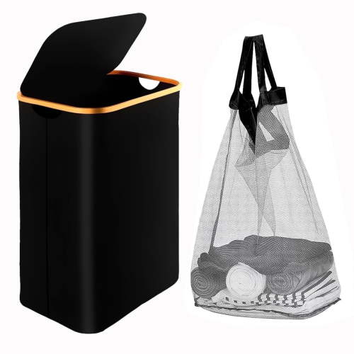 Gsluuk Laundry Basket with Lid (105L), Waterproof Clothes Hampers with Bamboo Handles, Collapsible Laundry Hamper with Removable Bag for Bedroom, and Bathroom