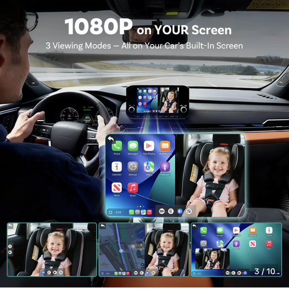 OTTOCAST Baby Car Camera &Wireless CarPlay Adapter,1080P HD Rear Seat Monitor Display on Car Screen,150°Wide Angle No-Glow Night View, Safety for Kids & Infants - TikTok Shop
