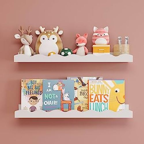 Floating Shelves for Wall Décor 24 Inch Long Set of 2 Nursery Book Shelves Bathroom Shelves Over Toilet Shelf for Books, Plants, Toys, Photo Frames, Picture Ledge-White