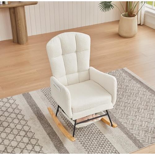 hansones Rocking Chair Nursery,Modern Accent Rocking Chair,Upholstered Nursery Glider Rocker for Baby,Rocking Chair Indoor for Living Room/Bedroom/Nursery(Beige) (22Beige)