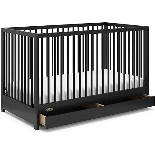 Graco Teddi 5-in-1 Convertible Crib with Drawer (Black) – GREENGUARD Gold Certified, Crib with Drawer Combo, Full-Size Nursery Storage Drawer, Converts to Toddler Bed, Daybed and Full-Size Bed