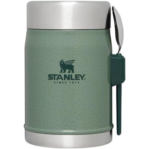 Stanley Classic Food Jar and Spork 14 oz | Vacuum Insulated Thermos Food Container | Wide Mouth Screw On Lid | Packable for School | Stainless Steel with Leakproof Lid | BPA-Free | Hammertone Green