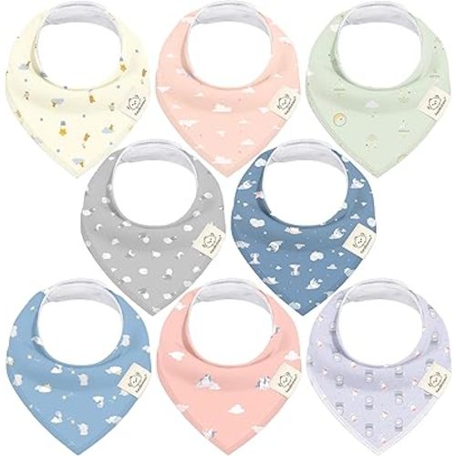 8-Pack Organic Baby Bandana Bibs for Girls - Super Absorbent Triangle Baby Bibs for Drooling and Teething Infant, 100% Cotton Extra Soft for Newborn, Infant 0-36 Months (Dreamers)