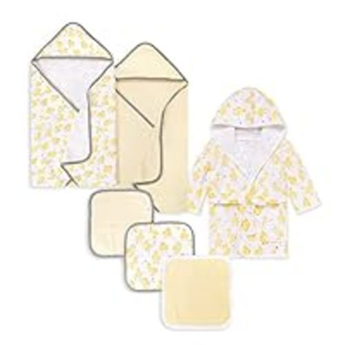 Burt's Bees Baby Bath Bundle- Hooded Towel, Washcloths & Robe Gift Set, 100% Organic Cotton - 0-9 Month - Little Ducks Bundle
