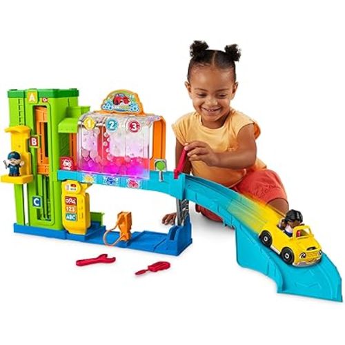 Fisher-Price Little People Toddler Toy Light-Up Learning Garage Playset with Smart Stages, Car & Ramp for Pretend Play Kids Ages 1+ Years