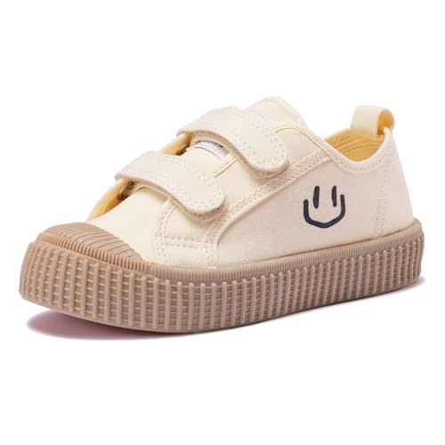 HAPPY NOCNOC Toddler Shoes for Boys & Girls, Canvas Dual Hook and Loops Sneakers with Candy-Colored Sole