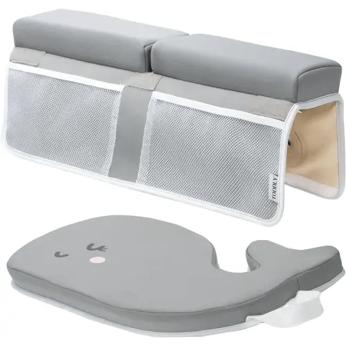 Comfortable Baby Bath Kneeler and Elbow Rest Pad Set - Bathtub Kneeler Pad with Memory Foam and Bath Toys Organizer - Bath Kneeling Pad for Bathing Baby - Relieve your Knees and Elbows (Whale Grey)