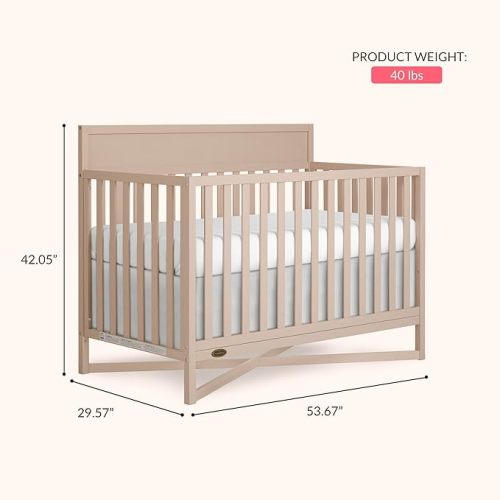 Dream On Me Owen 5-in-1 Convertible Full-Size Baby Crib in Seagrass, GreenGuard Gold & JPMA, Converts to Toddler, Day, & Full-Size Bed, Non-Toxic Paint, Safe Sleep Environment
