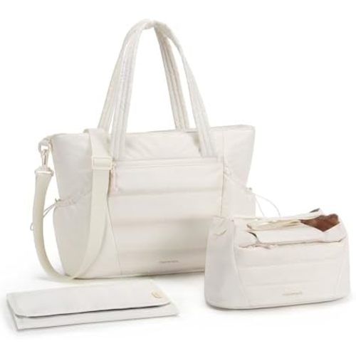 mommore Diaper Bag Tote with Stroller Organizer Large Capacity Puffer Bag Mommy Bag with Changing Pad for Travel, Hospital