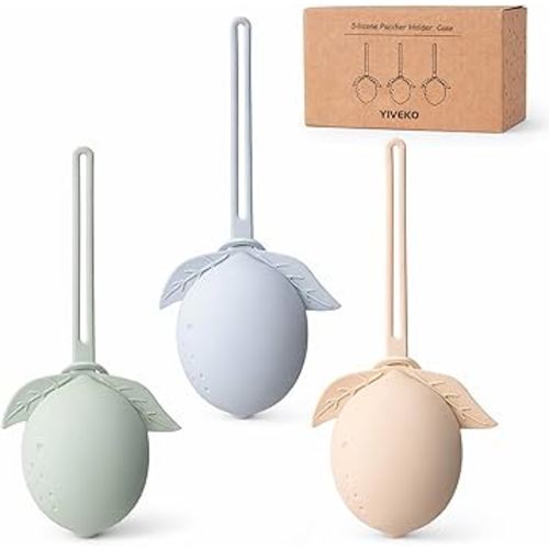 Silicone Pacifier Holder Case Binky Holder Silicone Boys Girls Portable Silicone Pacifier Storage Case Silicone Pacifier Pouch for Newborns 3 Pack-Ivory+Sage+Baby Blue