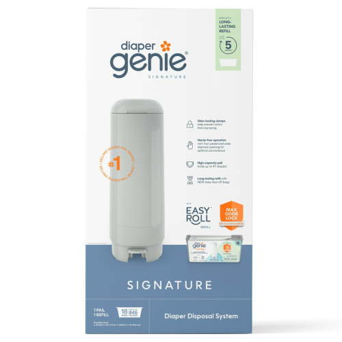Diaper Genie Signature Gray Pail, 1 Easy Roll Refill that Holds up to 846 Newborn-Sized Diapers