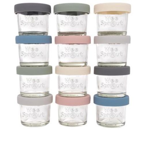 Weesprout Glass Baby Food Storage Jars W/ Silicone Lids (4 Oz, 12 Pack Set)