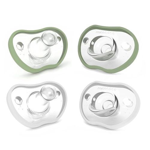 Nanobebe Baby Pacifiers 0-3 Month - Orthodontic, Curves Comfortably with Face Contour, Award Winning for Breastfeeding Babies, 100% Silicone, Baby Registry Gift 4pk, Sage/White