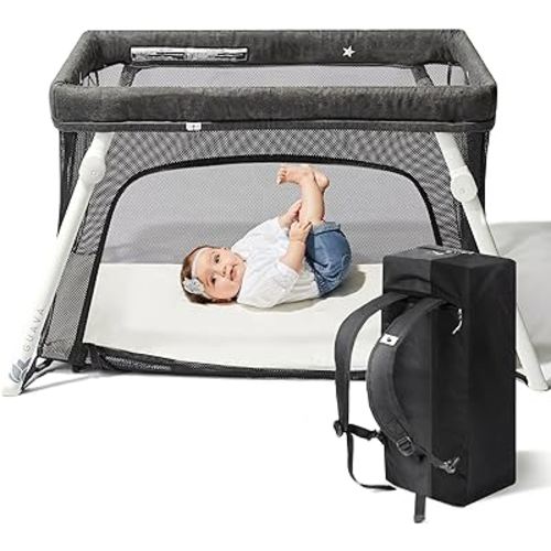Guava Lotus Travel Crib | Portable Crib with Z-Fold Technology for Quick & Easy Setup | Certified Baby Safe Portable Crib | Playpen with Comfy Mattress for Babies & Toddlers | Compact Baby Travel Bed