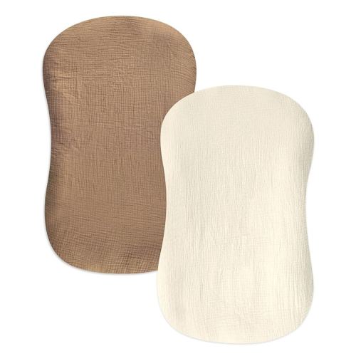 Hooyax Muslin Baby Lounger Cover 2 Pack, Soft and Breathable Newborn Lounger Cover, Adorable Baby Nest Slipcover for Boys Girls, Covers Only (Brown, Wheat)
