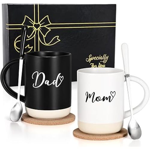 YHRJWN Mom & Dad Mug Set - Christmas Gifts for Parents, 16 Oz Coffee Mugs for Couples