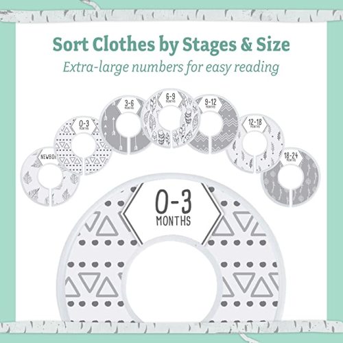 Baby Nest Designs Closet Dividers for Baby Clothes - 7X Baby Clothing Size Age Dividers from Newborn Infant to 24 Months - Boho Baby Clothes Dividers and Nursery Closet Organizer