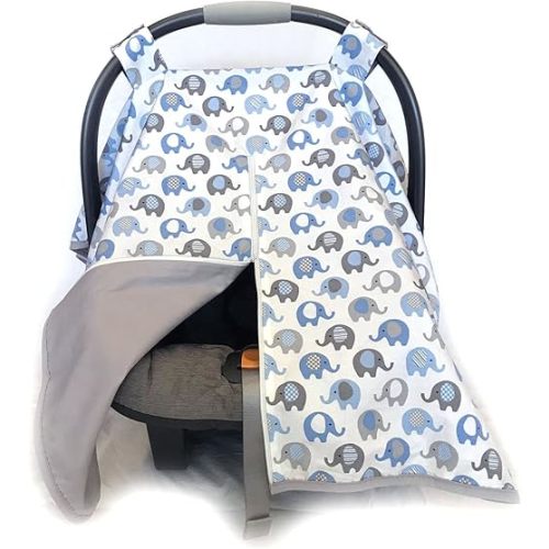 Vera Elephant 100% Breathable Cotton Baby Car Seat Cover (Blue Grey)