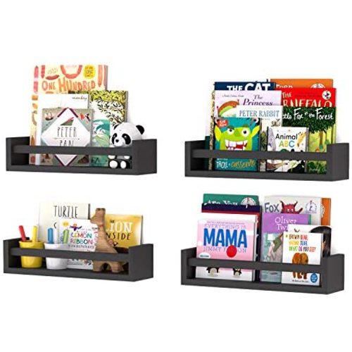 Wallniture Utah Floating Shelves for Wall, Kids Bookshelf and Wood Wall Shelves for Nursery Decor, Set of 4, Black