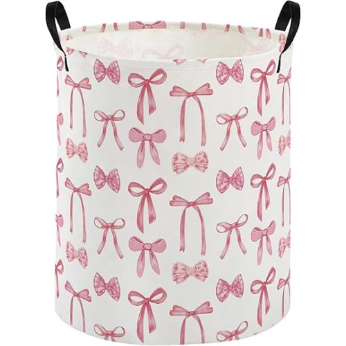 Pink Laundry Basket Bowknot Hamper for Nursery Pink Hamper Cute Storage Bin Organizer Room Decor for Home(Bowknot)