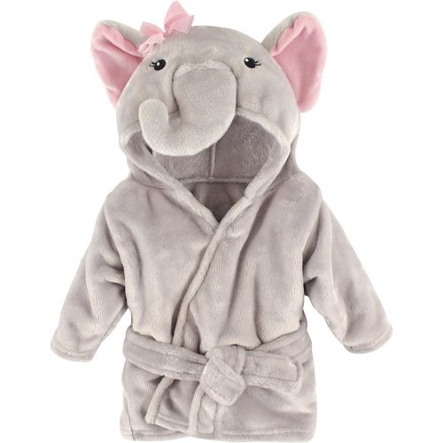 Hudson Baby Unisex Baby Plush Animal Face Bathrobe, Pretty Elephant, 0-9 Months