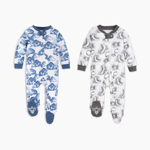 Burt's Bees Baby Organic Sleep & Play Footie Pajamas Bundle - Blue, 0-3 Months