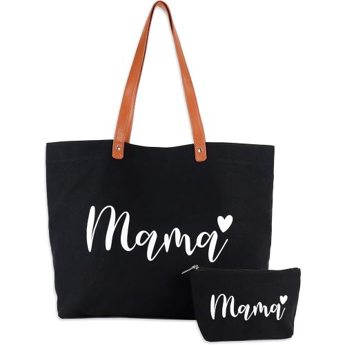 Lamyba New Mom Gifts for Women, Mama Bag Tote with Makeup Bag