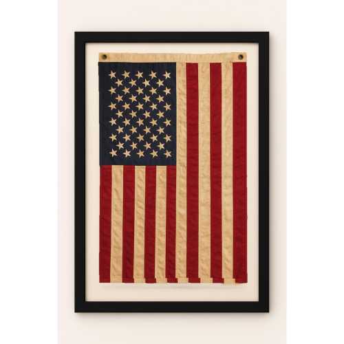 Large Vertical Framed Vintage American Flag Real Cotton Embroidered Aged US Flag Vertical, Premium Patriotic Wall Art, 3x5 flag available