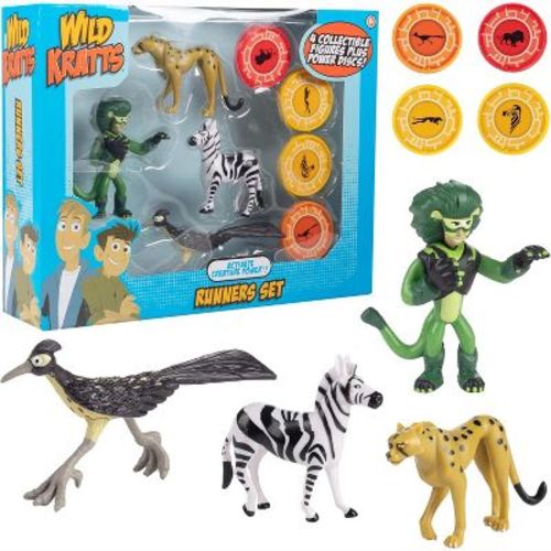 Wild Kratts Creature Power Runners Figure Set - Kratts Brother Action Figure, 3 Animal Action Figures & 4 Creature Power Discs - Gift for Kids, 3+