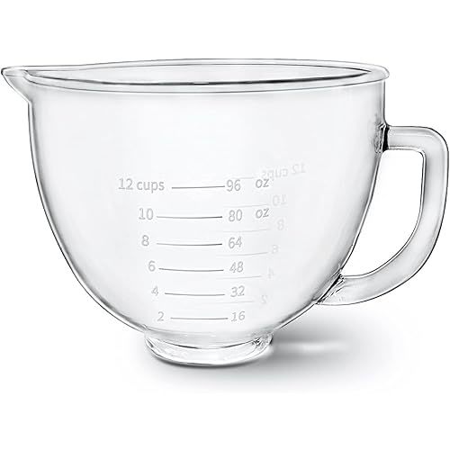 Glass Mixer Bowl For Kitchenaid Tilt-Head Stand Mixers 4.5-5 Quart, 5 qt Mixing Bowl Replacement For Kitchen aid With Measurement Markings,Handle