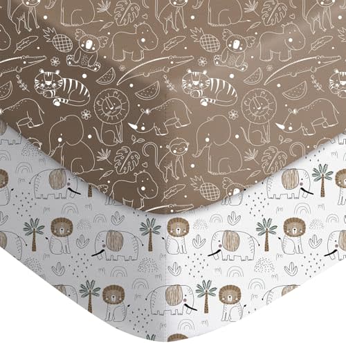 FILLEEP Baby Crib Sheets for Boys Girls Neutral, 2 Pack Crib Mattress Sheet for Standard Crib and Toddler Mattress, Super Soft Breathable Fitted Crib Sheet, 52" x 28"