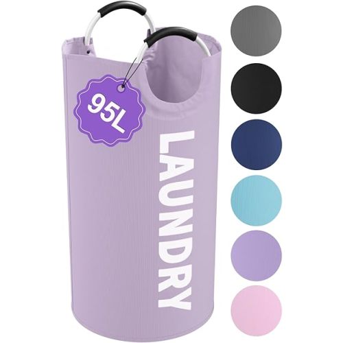 95L Folding Laundry Basket, Large Laundry Hamper with Handles, Portable Dirty Clothes Hamper, Independent Storgae Basket for Bathroom, Living Room, Dorm, Purple